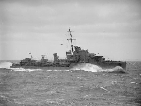 Black and white photo of UK Royal Navy sink HMS Intrepid